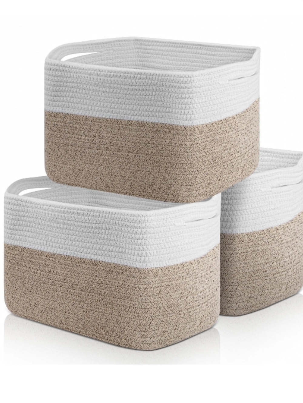 NEW~ Woven Two-Tone Storage Baskets - White and Beige